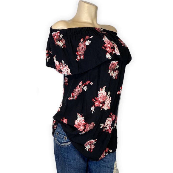 Womens Flower Printed Off Shoulder Ruffle Bardot Top • Small - Picture 2 of 7